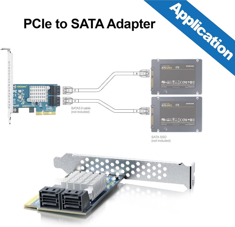 HYFIBER H!Fiber 4 Port PCIe SATA Card with 4 SATA Cables, 6Gbps SATA3.0 Expansion Card, X4, ASMedia ASM1164 chip, Support SSD and HDD, with Full Height and Low Profile Bracket - Image 4